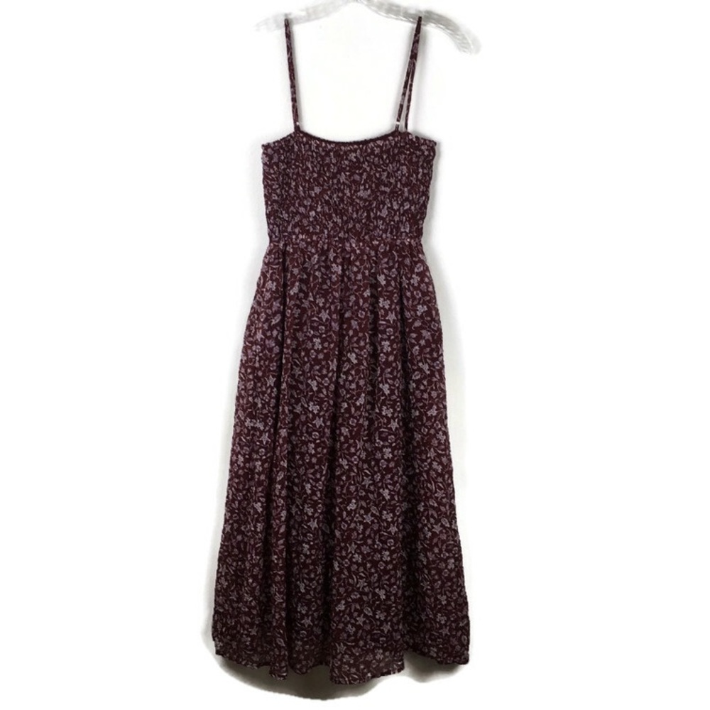 Madewell The Theo Sleeveless Chiffon Floral Midi Dress in Burgundy (fits like L)